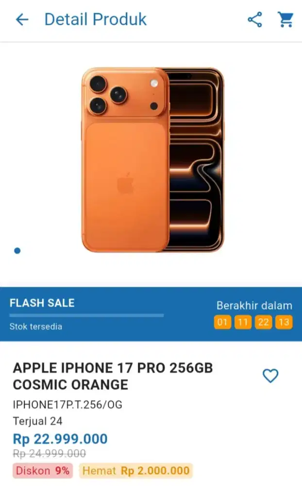 CICILAN APPLE IPHONE 17 PRO 256GB COSMIC ORANGE