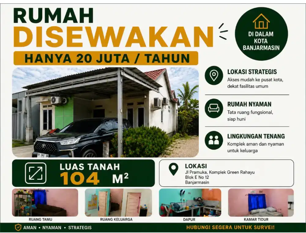 Rumah Disewakan di Tengah Kota Banjarmasin