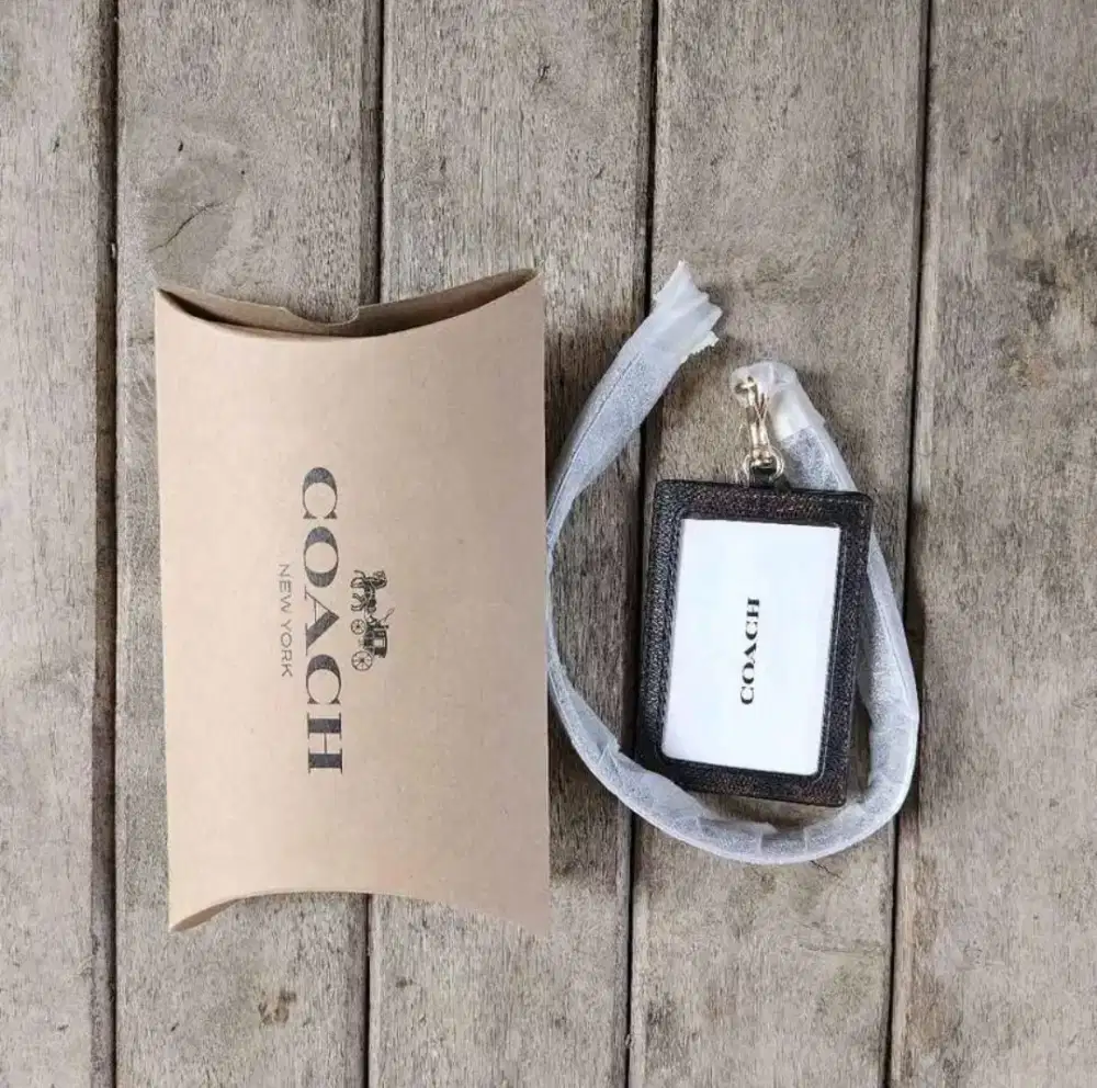 coach new york lanyard signature dompet kartu gantung leher original
