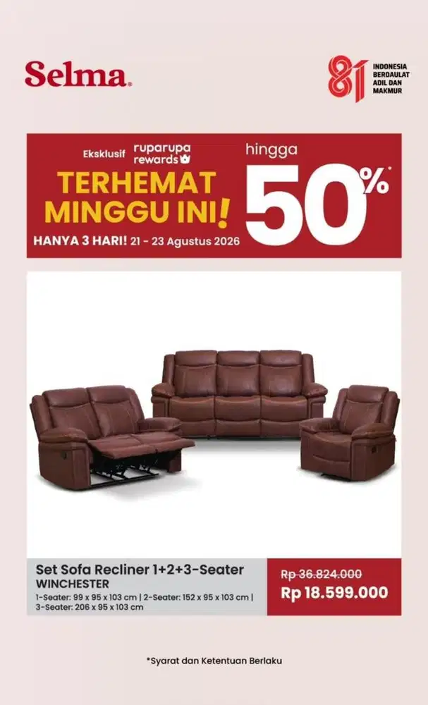 KREDIT SOFA SET RECLINER BISA , SYARAT HANYA KTP PROMO FREE 2X CICILAN
