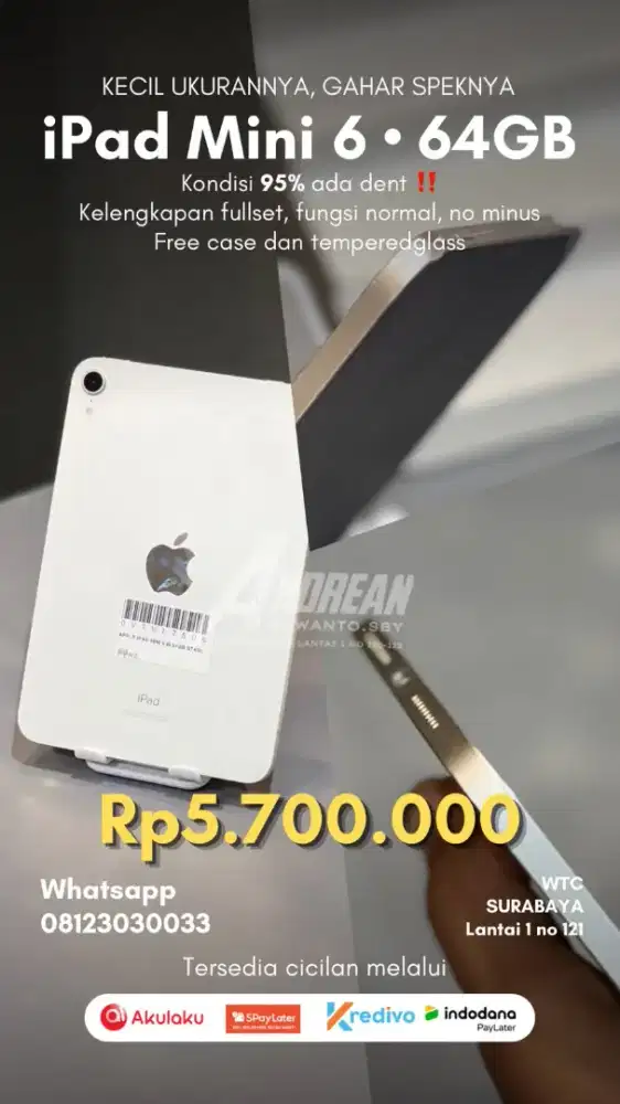 ipad mini 6 wifi 64gb minus ga mulus casing