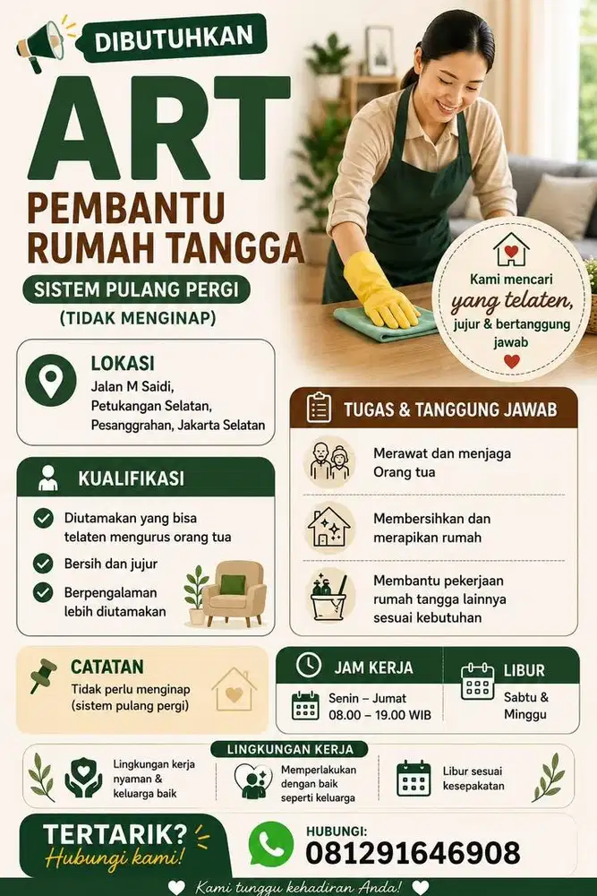 Lowongan ART/Pembantu Rumah Tangga