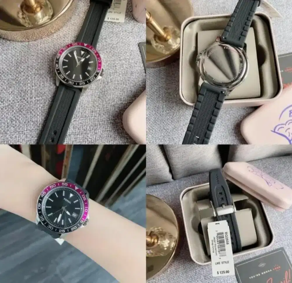 Jam tangan Fossil BQ2508 Bannon Three-Hand Date Black Silicone Watch