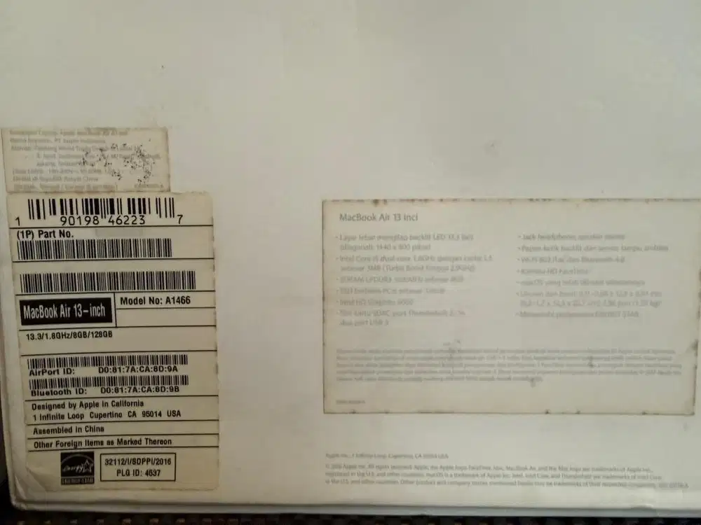 MacBook Air 2017 A1466 i5 8GB 128GB Original + Dus