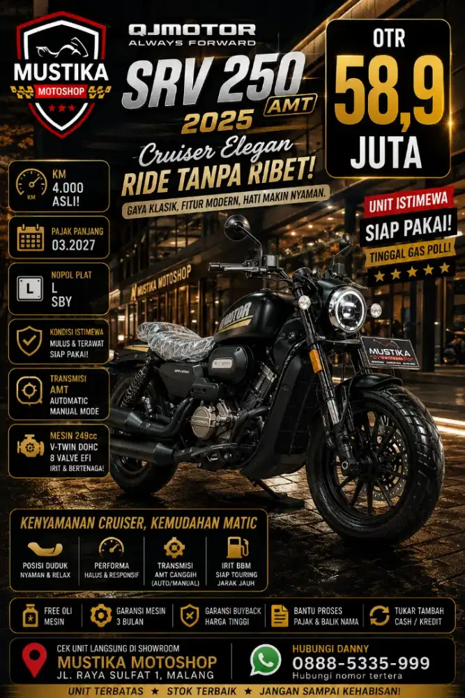 KM 4rb‼️QJMotor SRV AMT 250 2025. DANNY Mustika Motor Malang