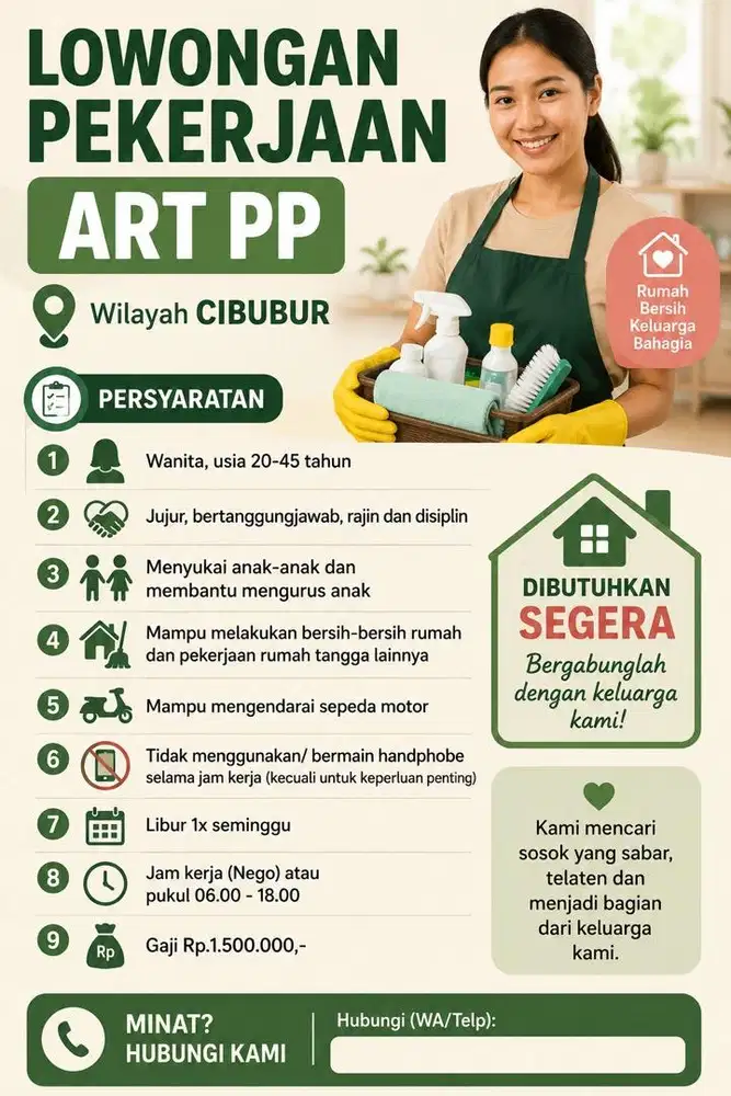 Lowongan ART PP - Cibubur