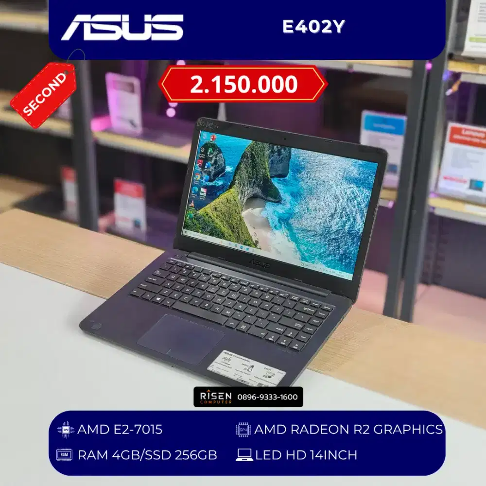 ASUS E402Y AMD E2-7015 RAM 4GB SSD 256GB HD 14Inch Second Bekas Laptop