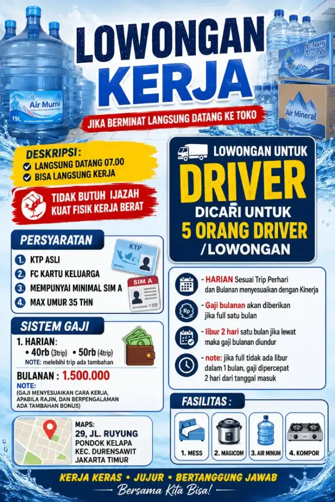 LOWONGAN TANPA IJAZAH BUAT DRIVER/HELPER BERPENGALAMAN