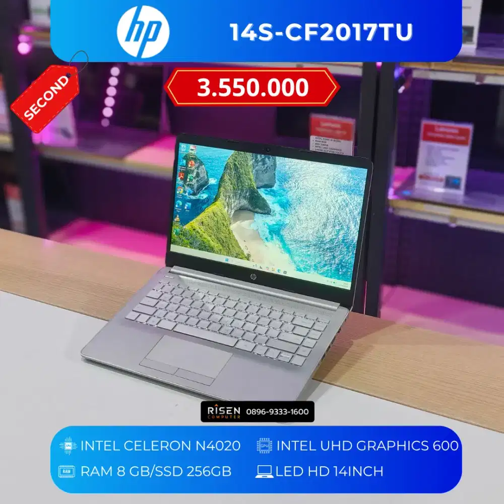 HP 14S-CF2017TU Intel Celeron N4020 RAM 8GB SSD 256GB HD 14Inch Bekas