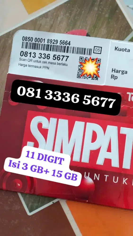 NOMOR CANTIK  SIMPATI 11 DIGIT ADA KUOTA 3 GB BERLAKU SATU  BULAN
