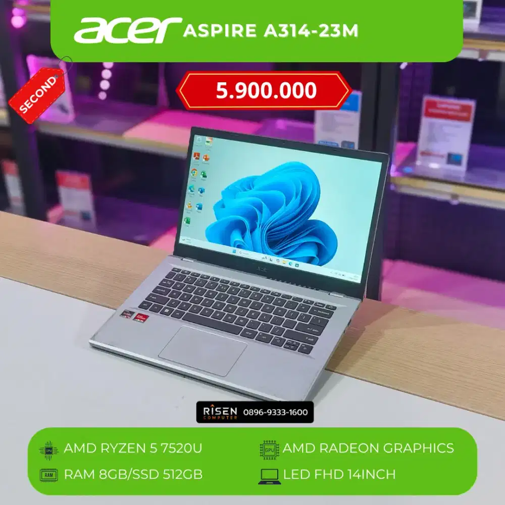 ACER ASPIRE A314-23M AMD Ryzen 5 7520U RAM 8GB SSD 512GB FHD 14Inch