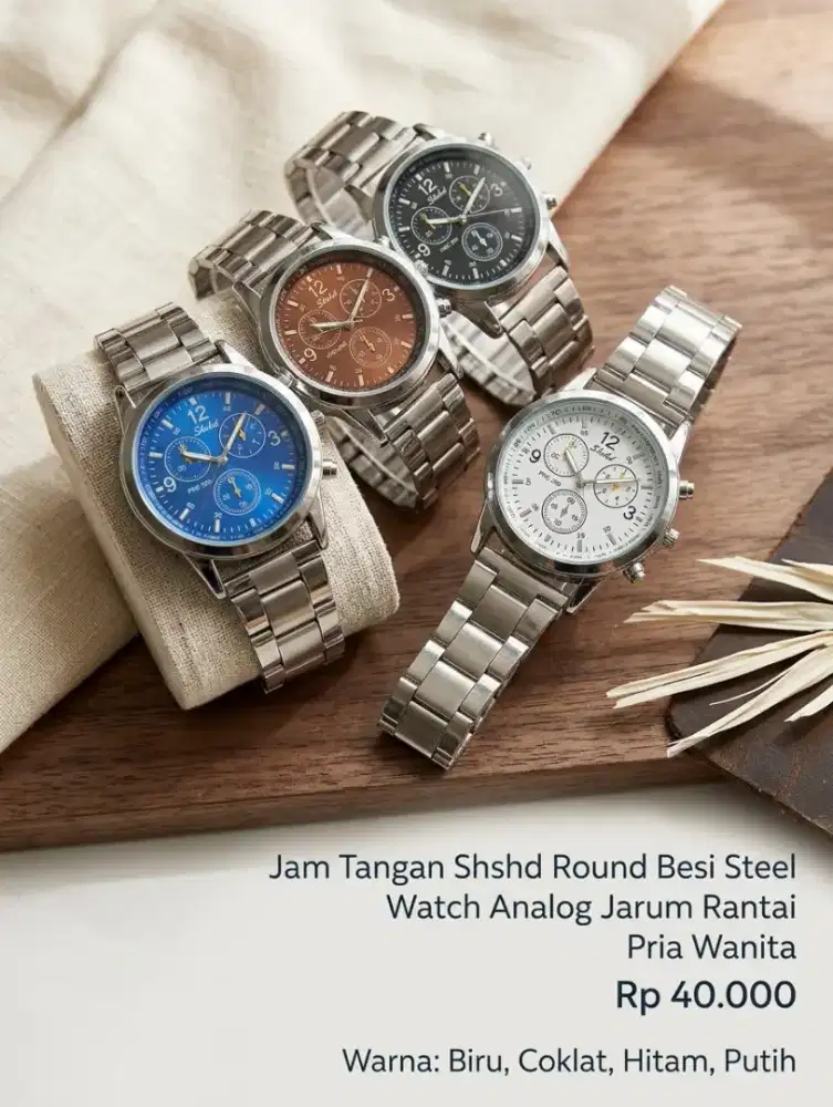 Jam Tangan Shshd Round Besi Steel Analog Jarum Rantai Pria Wanita