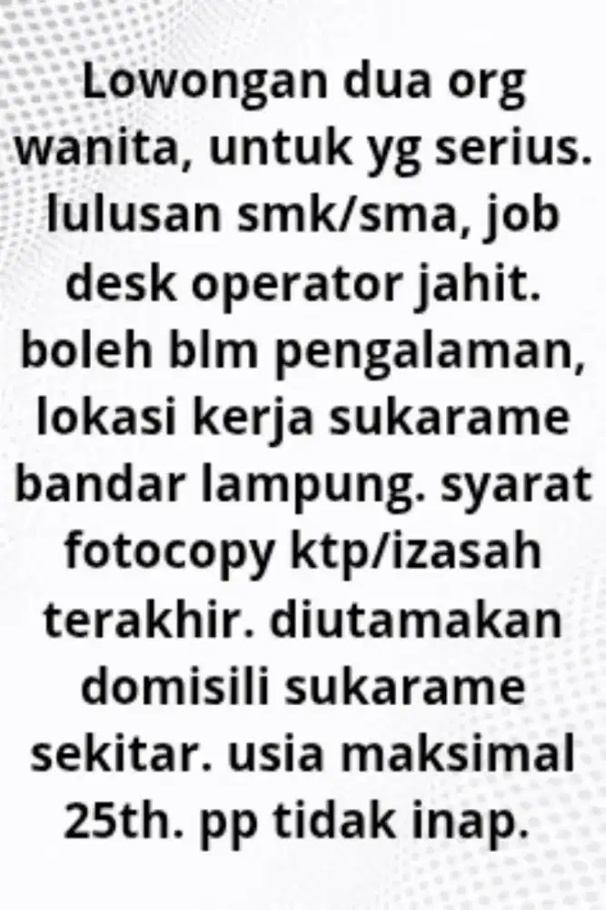 dibutuhkan dua org wanita