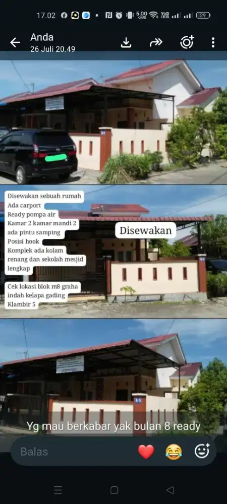 Disewakan Rumah Di Komplek