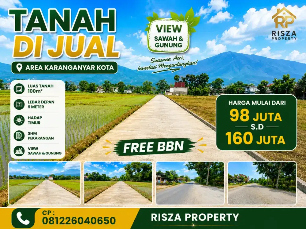 Jual Tanah Kavling Area Karanganyar Kota, Dekat Kota, Akses Simpangan Mobil