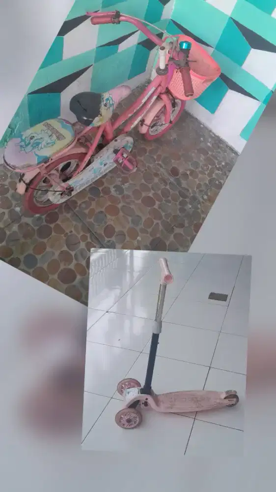 Take all,sepeda kecil lngkp roda knan kiri,sandaran blakng&skuter pink