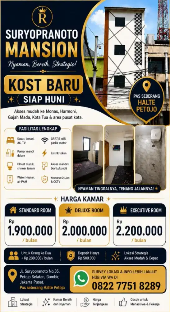 Kost Baru Jakarta Pusat Dekat Halte Petojo Mulai Rp1,9 Juta