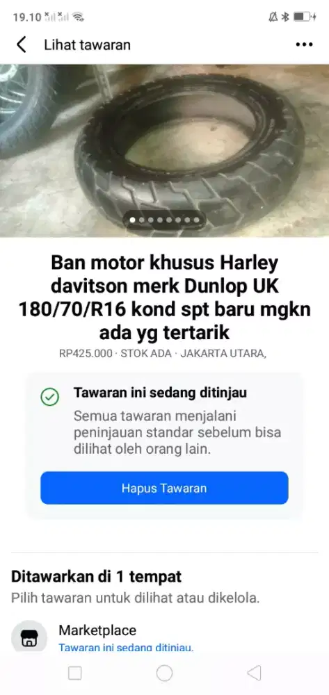 Ban motor Harley Davidson merk Dunlop UK 130/90/R16 kond spt baru deh