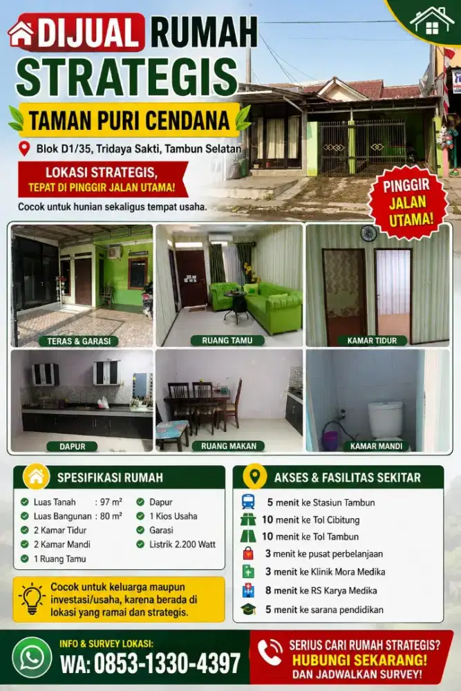 Rumah + Kios Usaha Taman Puri Cendana Tambun, Dekat Stasiun
