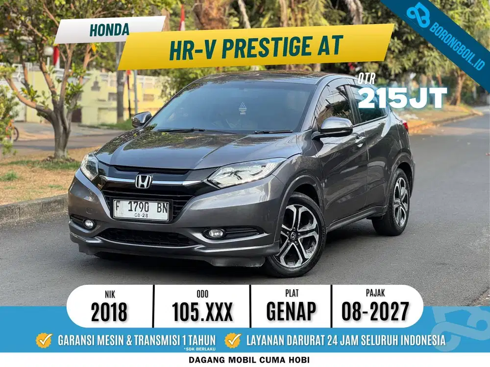 HONDA HRV PRESTIGE 1.8 AT 2018 ABU FULLSET PAJAK PANJANG