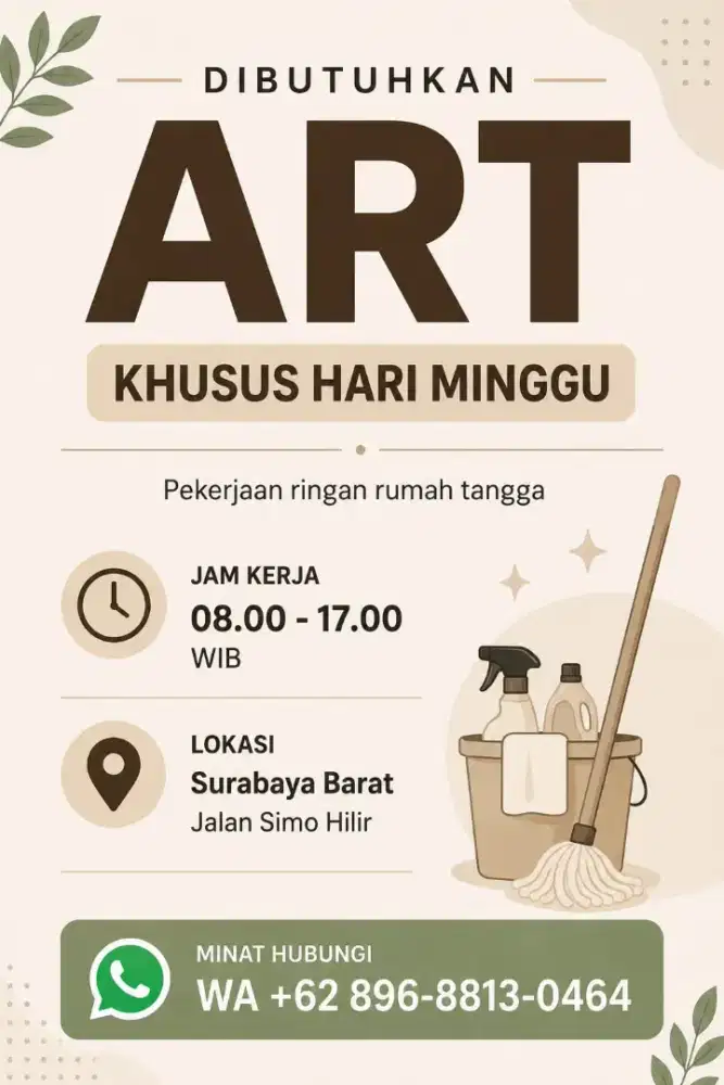 Dibutuhkan Asisten Rumah Tangga