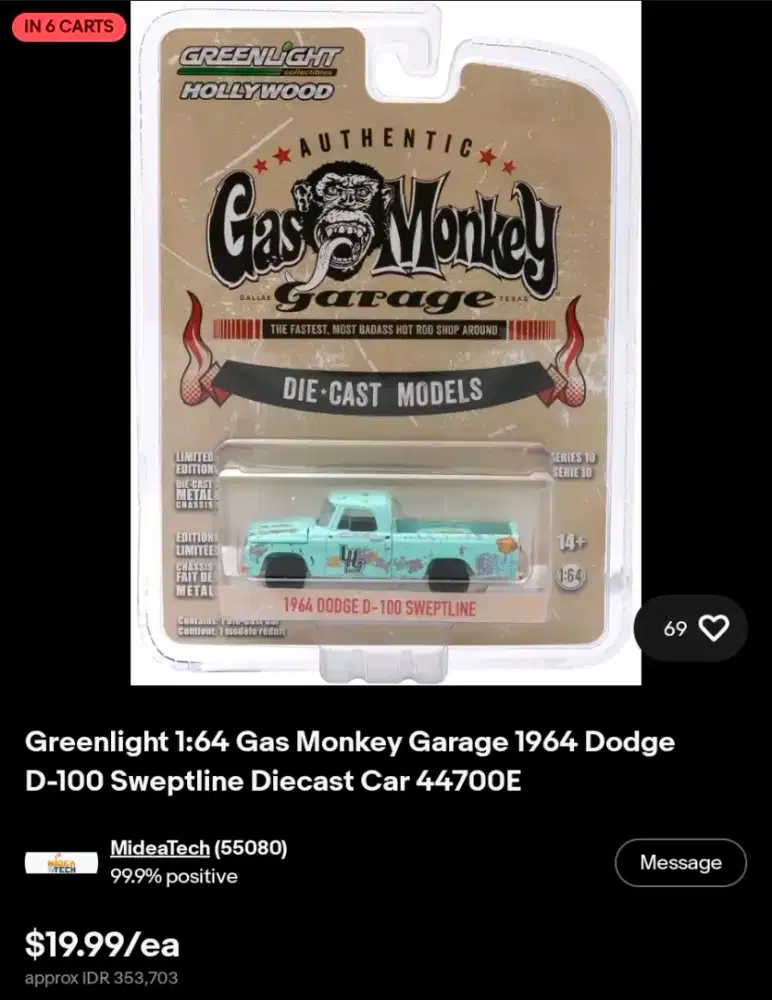 die cast 1:64 Dodge D-100 Sweptline Gas Monkey Garage Greenlight RARE