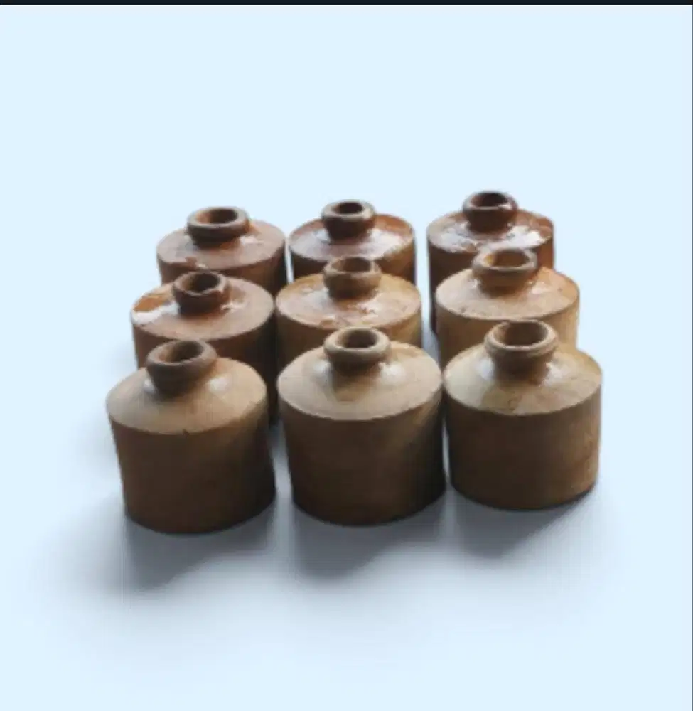 ORIGINAL 1850] Set 9 Pcs Antique Stoneware Penny Ink Bottles - Botol