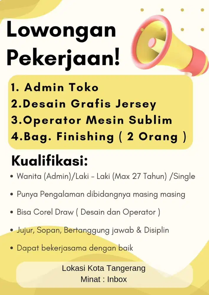 Loker Admin,Desain,Operator,Finishing