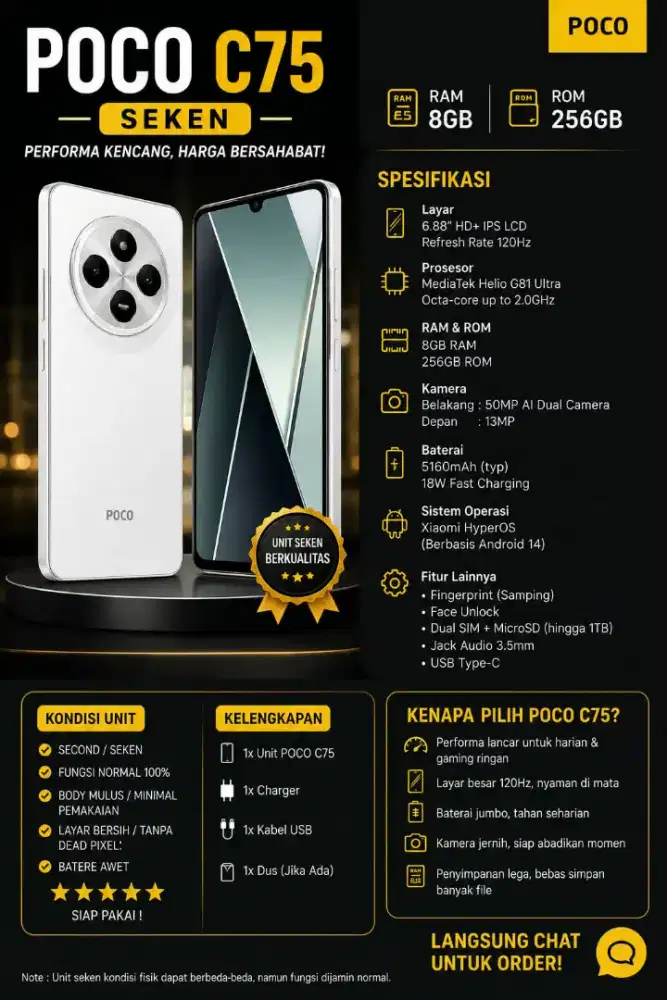 POCO C75 Ram 8 Rom 256GB
