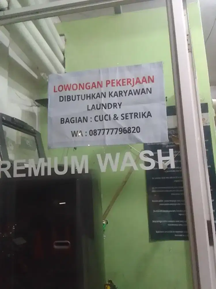 DIBUTUHKAN KARYAWAN LAUNDRY TANGERANG