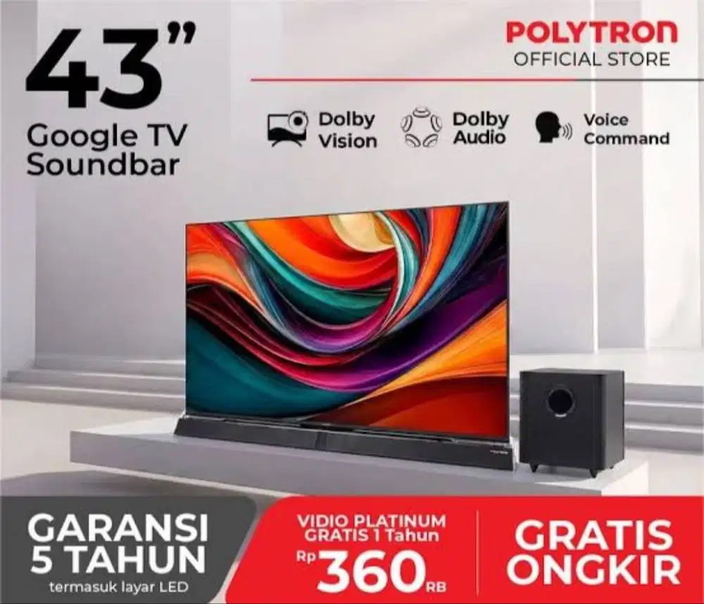 Jual smart tv Polytron 43 inc belum dipakai sama sekali