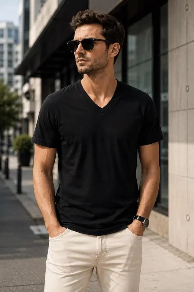 Uniqlo V-Neck Black Colour T-Shirt