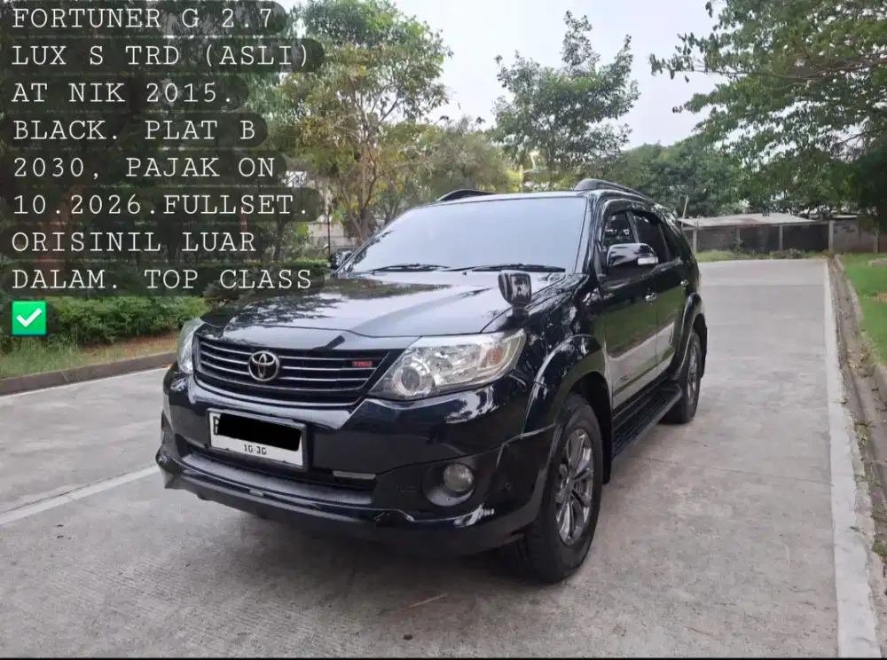 (Harga Cash) Fortuner 2.7 G Lux S TRD AT Bensin NIK 2015 Hitam.