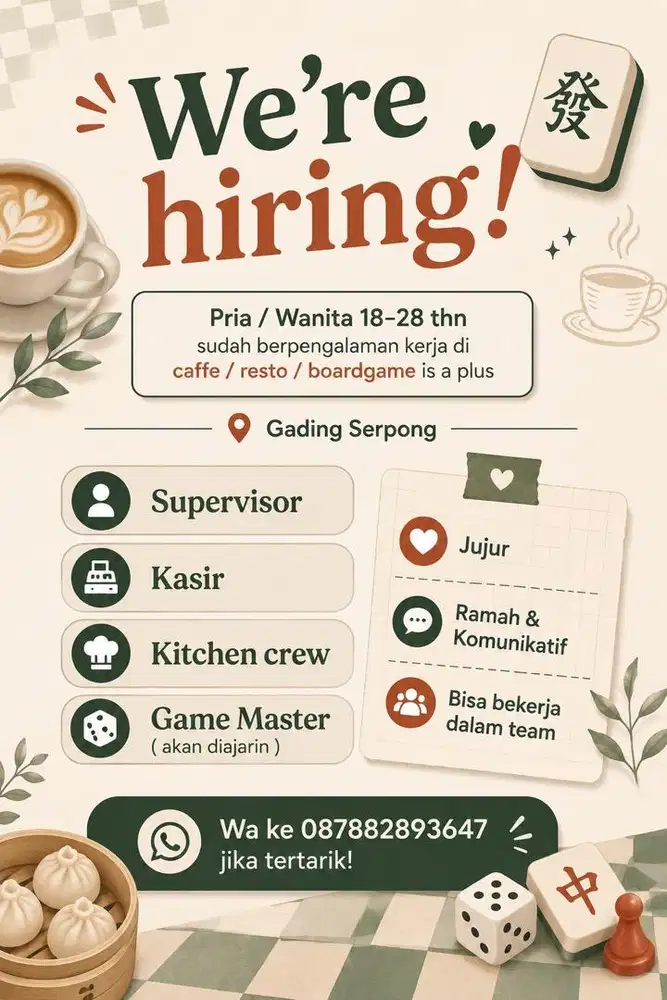 LOKER KASIR / KITCHEN CREW / GAME MASTER