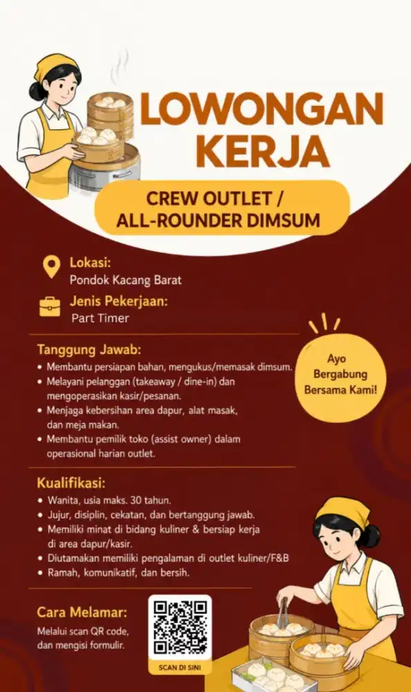 Dicari Crew/ Staff Kedai DIMSUM All ROUNDER (Pondok Kacang Barat