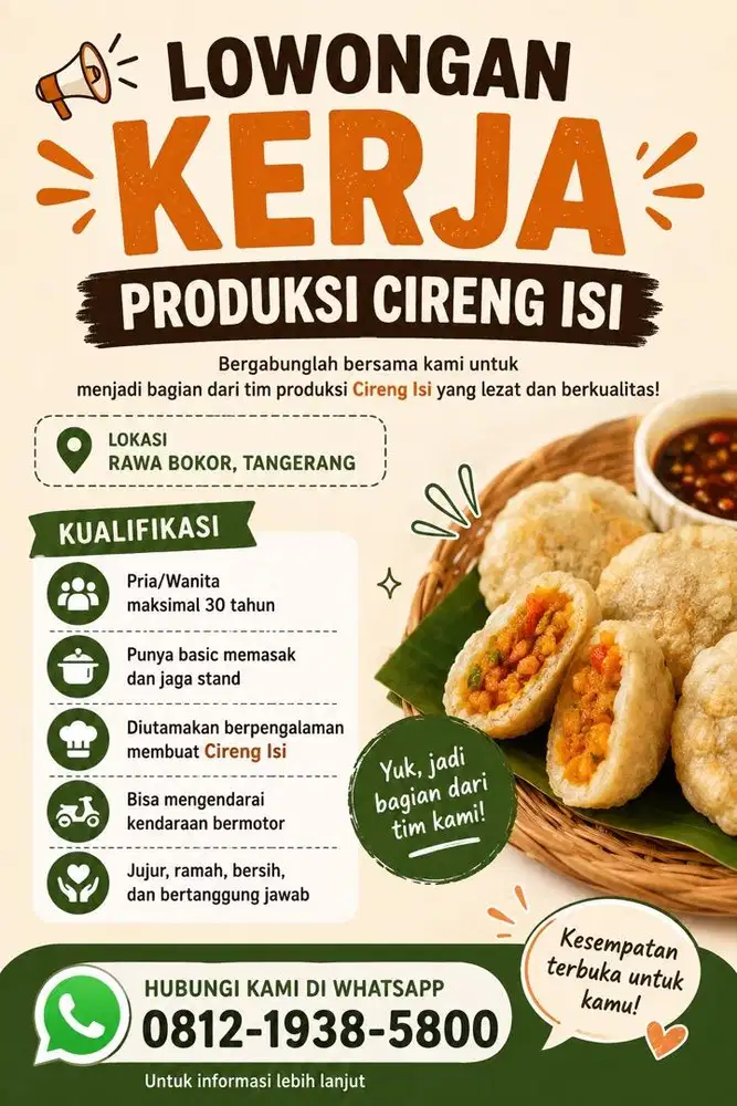 Lowongan Kerja Staff Cireng dan Jaga Stand