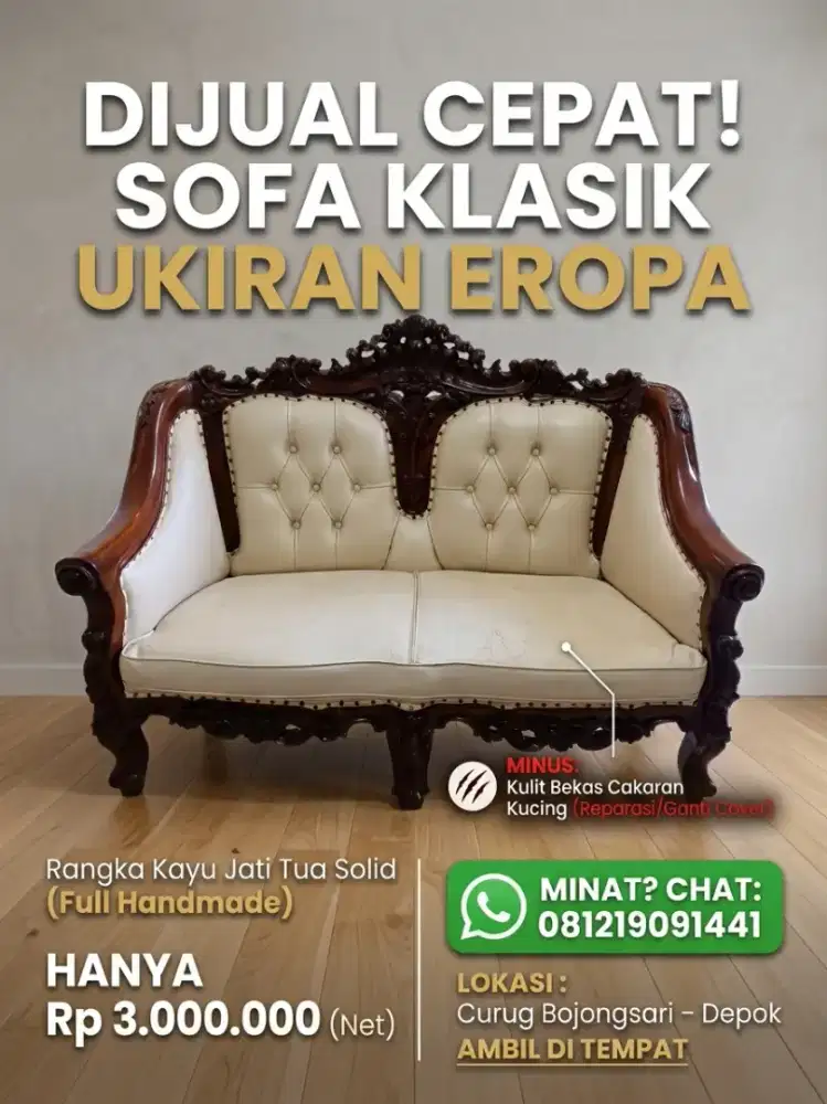 DIJUAL CEPAT,MAU PINDAHAN Sofa Mewah Klasik Ukir Kayu Jati Tua Solid