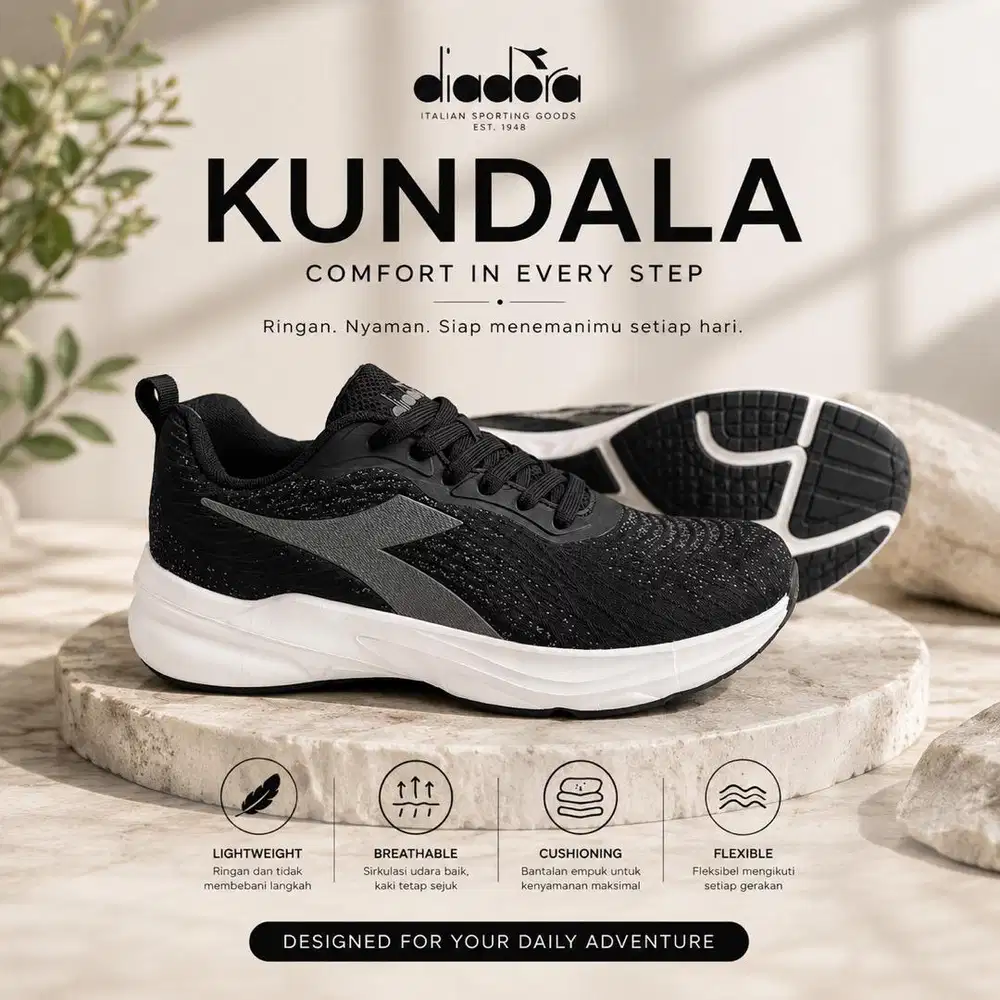 Sepatu Diadora kundala black white original murah - sepatu olah raga