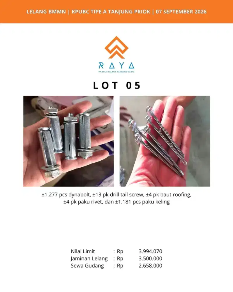 DYNABOLT, DRILL TAIL SCREW, BAUT ROOFING, PAKU RIVET DAN PAKU KELING