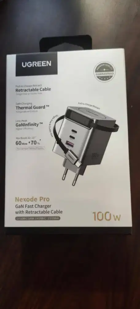 UGREEN RETRACTABLE CABLE ADAPTOR GAN 100W GRAY / 65828