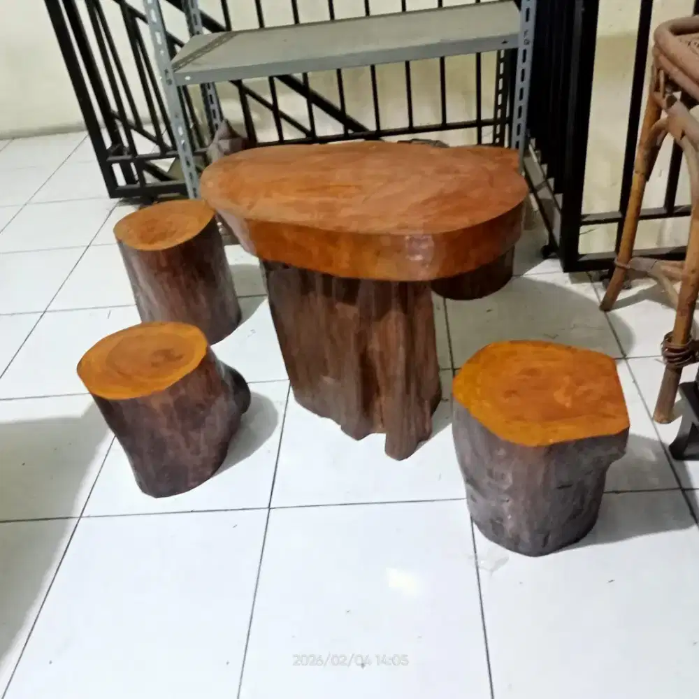 Meja denhan 3 kursi bisa teras kayu jati rustic bekaa bagus