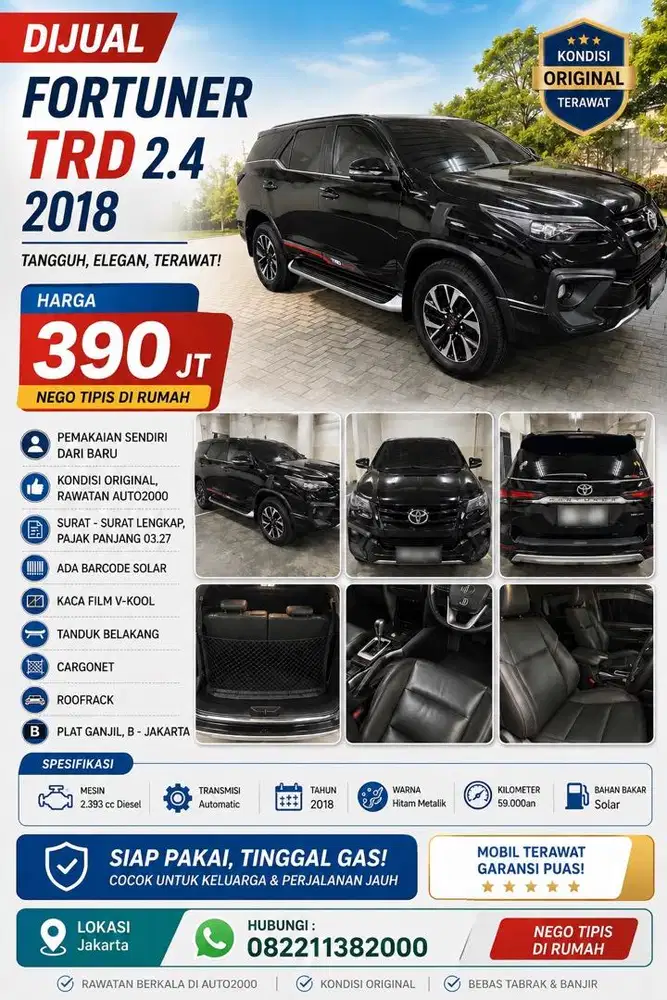 (CASH) Toyota Fortuner VRZ TRD 2018 Diesel Low Km