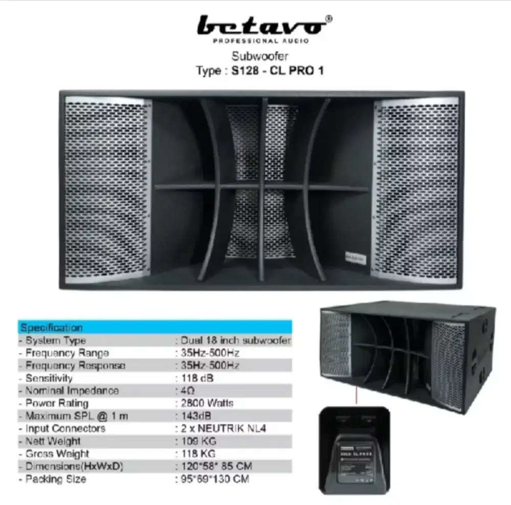Subwoofer pasif 2x18 inch Betavo s218 professional 5600 Watt