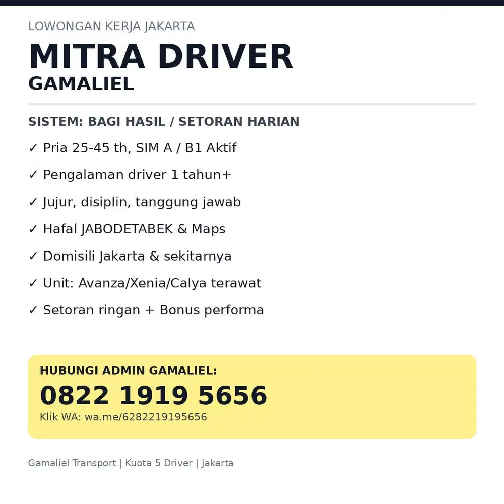 Lowongan Mitra Driver Gamaliel