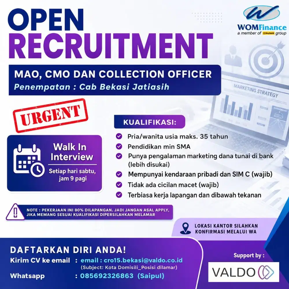 Lowongan Kerja Marketing Officer - WOM Finance (Valdo x WOM Finance)