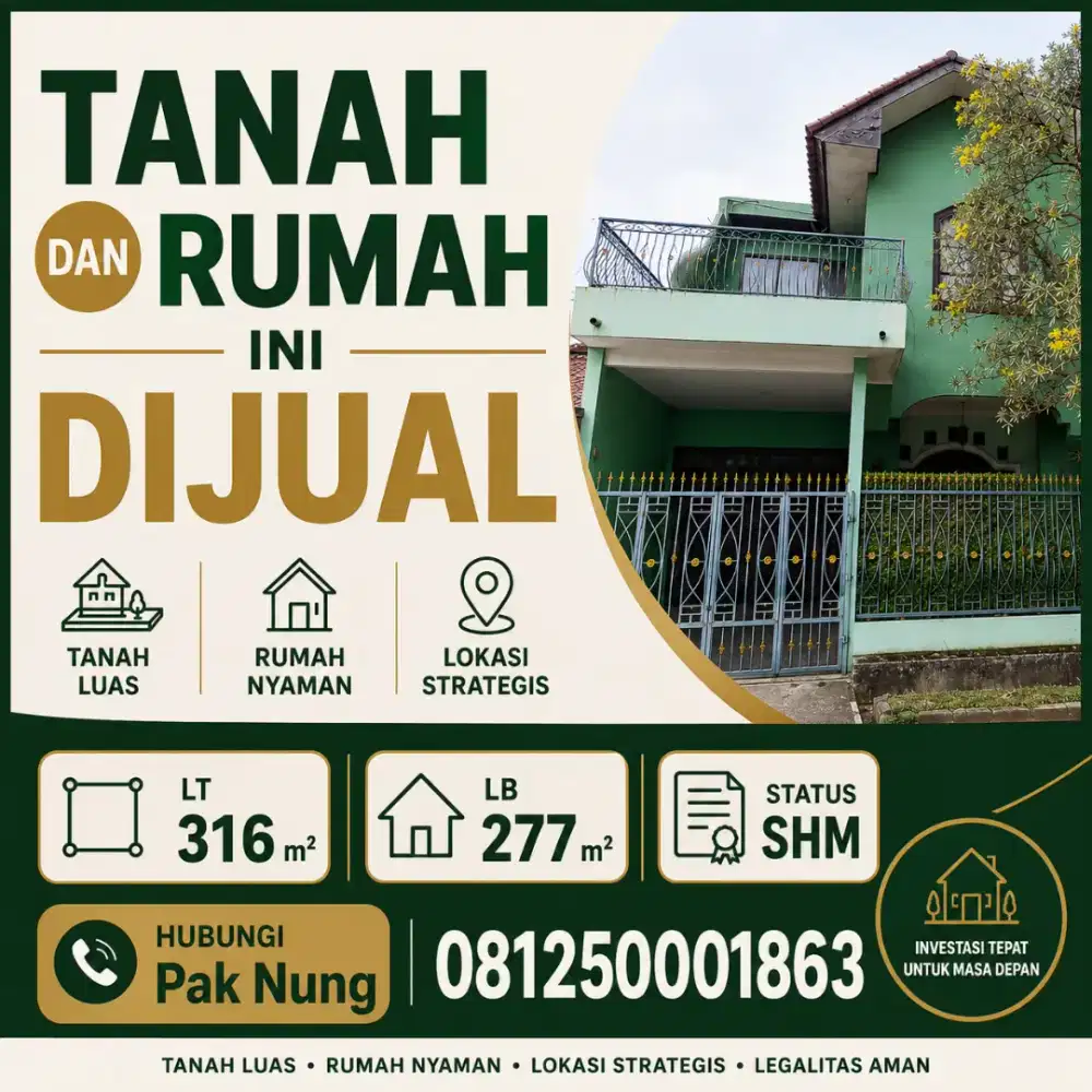 Dijual Rumah dan Tanah, Hoek, 2 Lantai