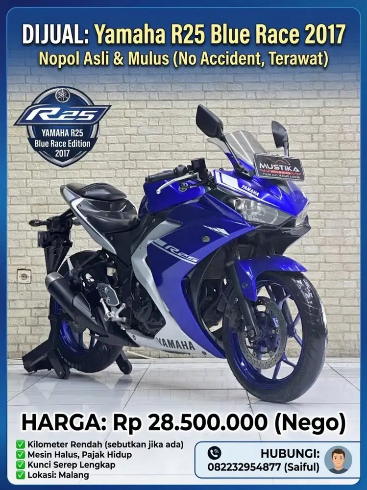 Perfect Condition!!Yamaha R25 Monster Energy 2017 N Asli Mulus-Mustika