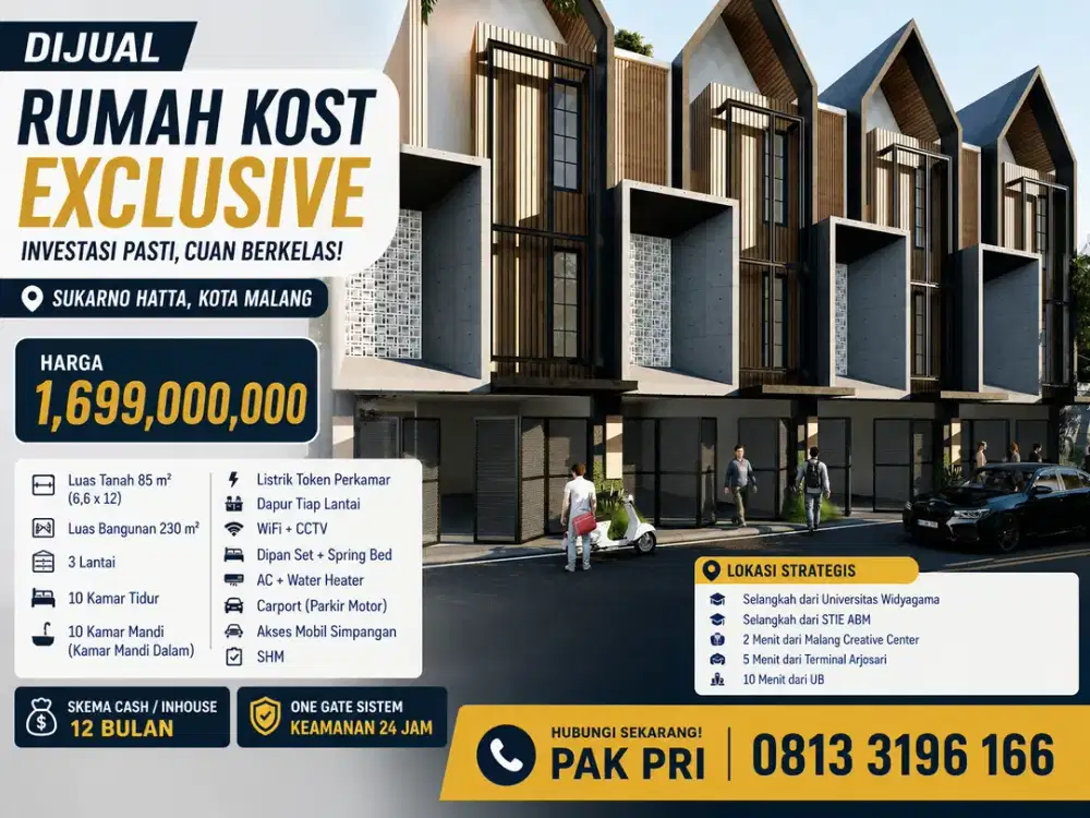 Dijual Kost Exclusive 10 KT Soekarno Hatta Malang – Auto Cuan, 10 Mnt dari UB