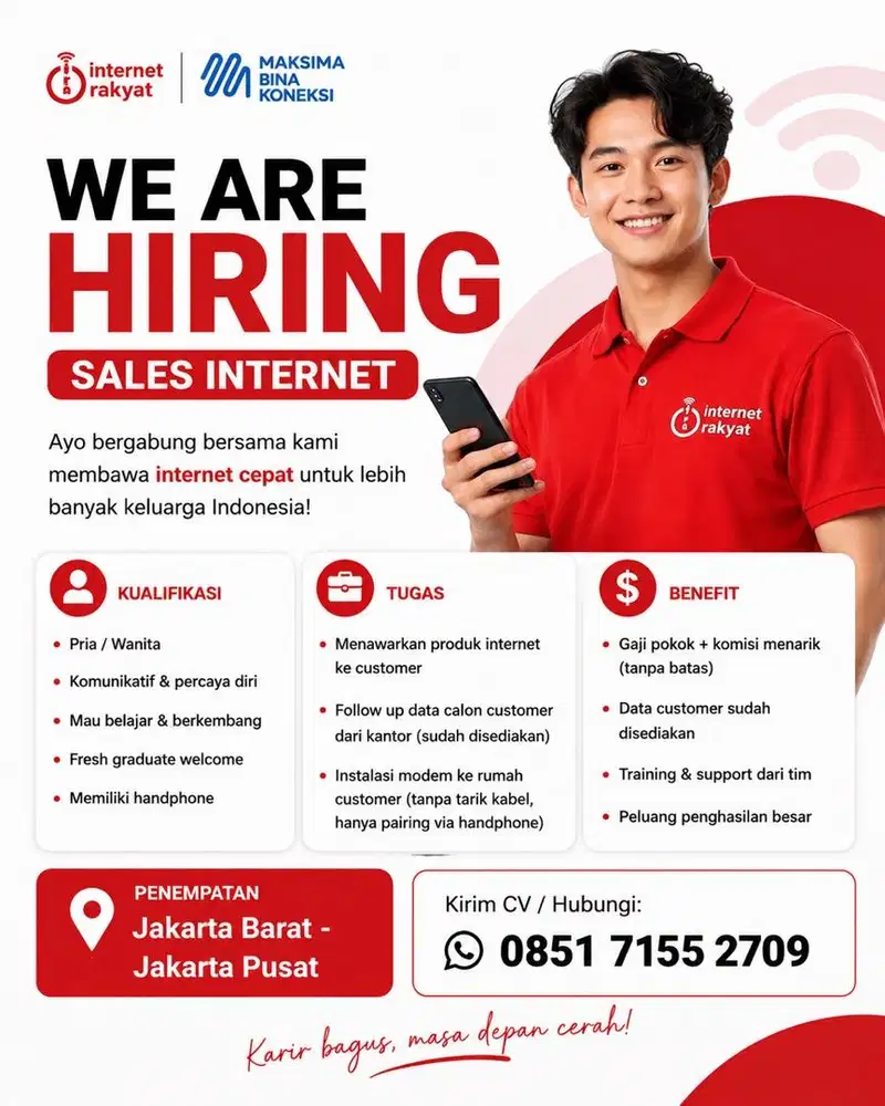 LOWONGAN KERJA SALES TEKNISI INTERNET RAKYAT