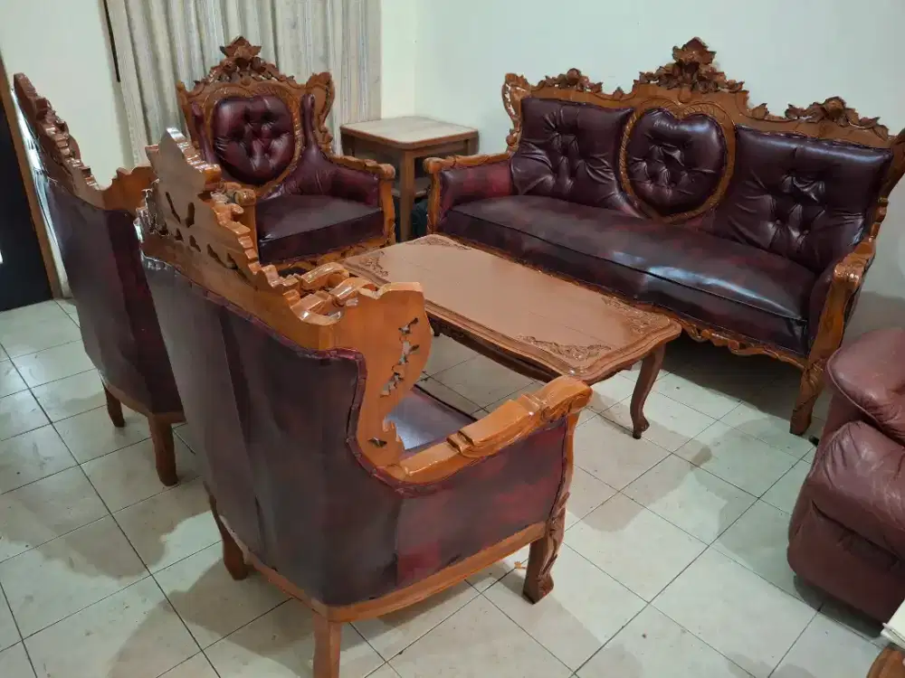Kursi Tamu Kayu Jati Set Sofa Bangku Meja Ruang Ukir Antik Klasik 3111